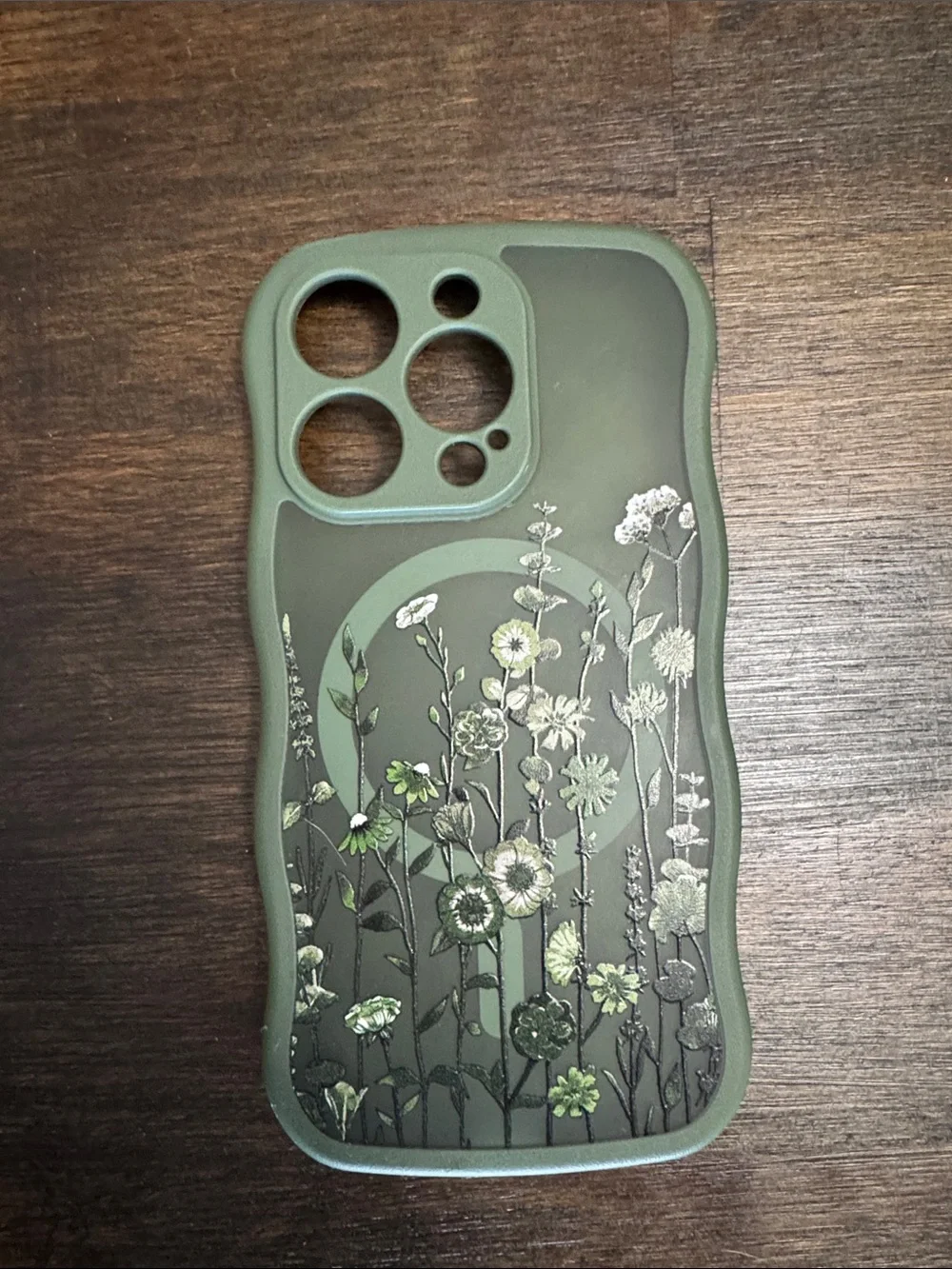 iPhone 15 Pro Green Floral Protective Phone Case - Green